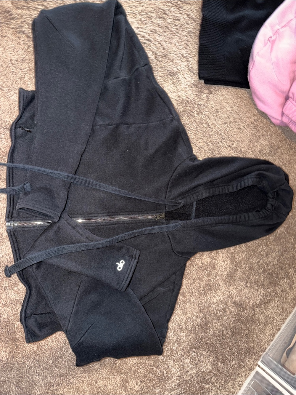 Black Hooded Zip-Up Jacket with Drawstring